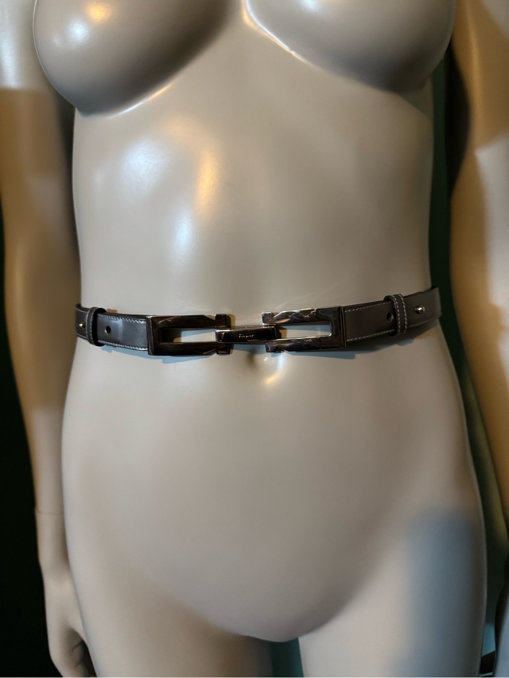 Salvatore Ferragamo Gancini Grey Leather Belt with Silver Interlocking Buckle 🔥🔥